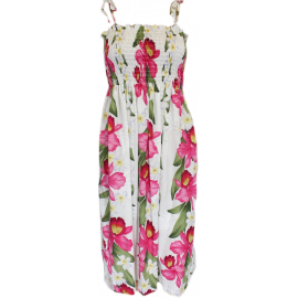 Tube Top Dress Plumeria Orchid Panel White