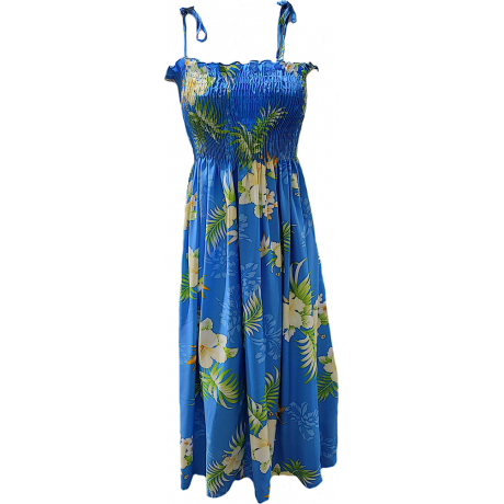 Tube Top Dress Fern Hibiscus Blue