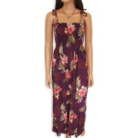 Tube Top Dress Fern Hibiscus Purple 45" Length