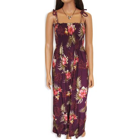 Tube Top Dress Fern Hibiscus Purple 45" Length