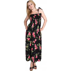 Tube Top Dress Orchid Fern Black 45" Length