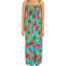 Tube Top Dress Hibiscus Watercolors Blue