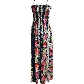 Tube Top Dress Plumeria Orchid Panel Navy
