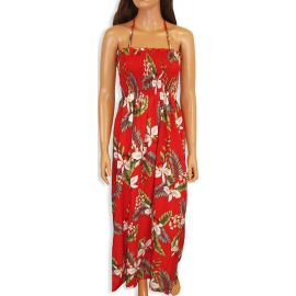 Tube Top Dress Hawaiian Orchid Red
