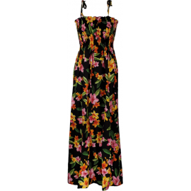Tube Top Dress Happy Plumeria Black 45" Length