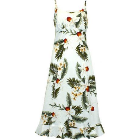 Spaghetti Strap Mid-length Dress Hawaiian Orchid White