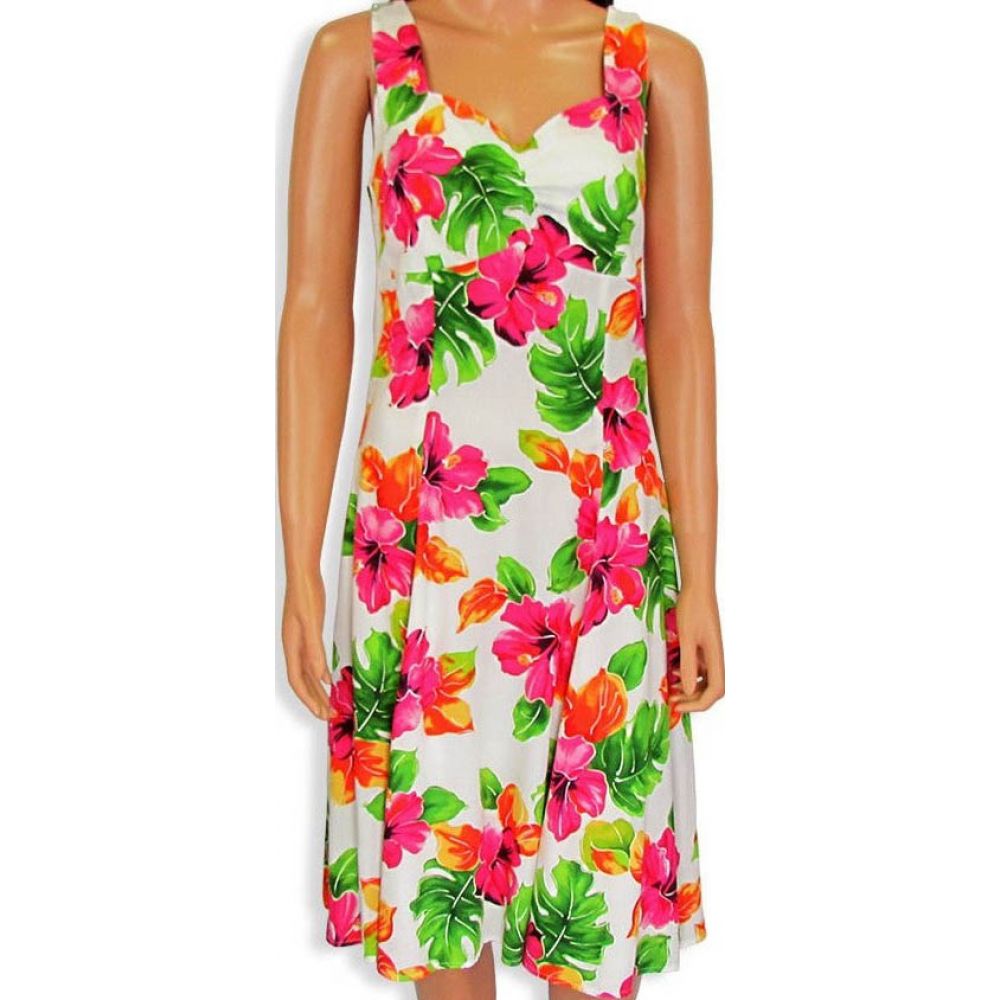 Two Palms H-Strap Dress Hibiscus Watercolors White