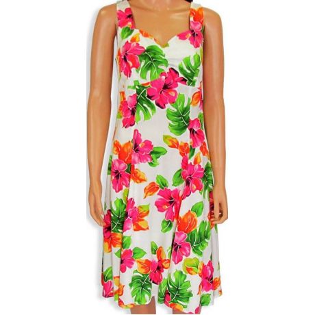 Two Palms H-Strap Dress Hibiscus Watercolors White