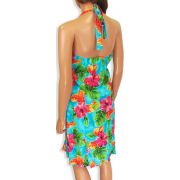 Hawaiian Short Halter Dress Hibiscus Watercolor Blue