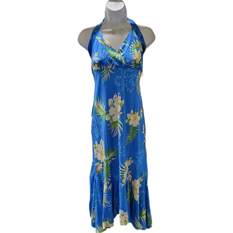 Hawaiian Dress Fern Hibiscus Blue 904-R