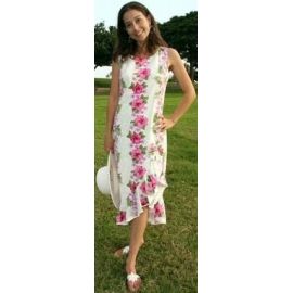 Hawaiian Wedding Dress Plumeria Panel White