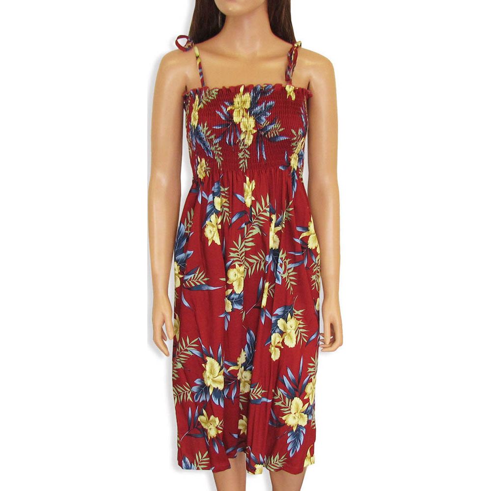 Tube Top Dress Orchid Fern Red