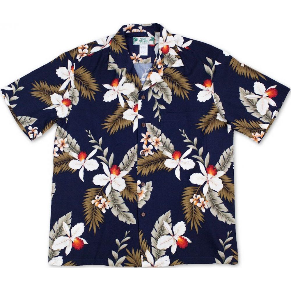 Two Palms Boys Shirt Hawaiian Orchid Navy