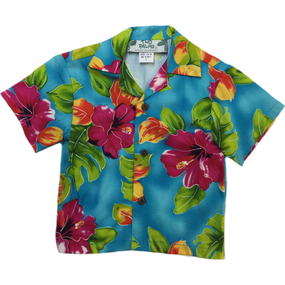 Boys Hawaiian Shirt Hibiscus Watercolors Blue
